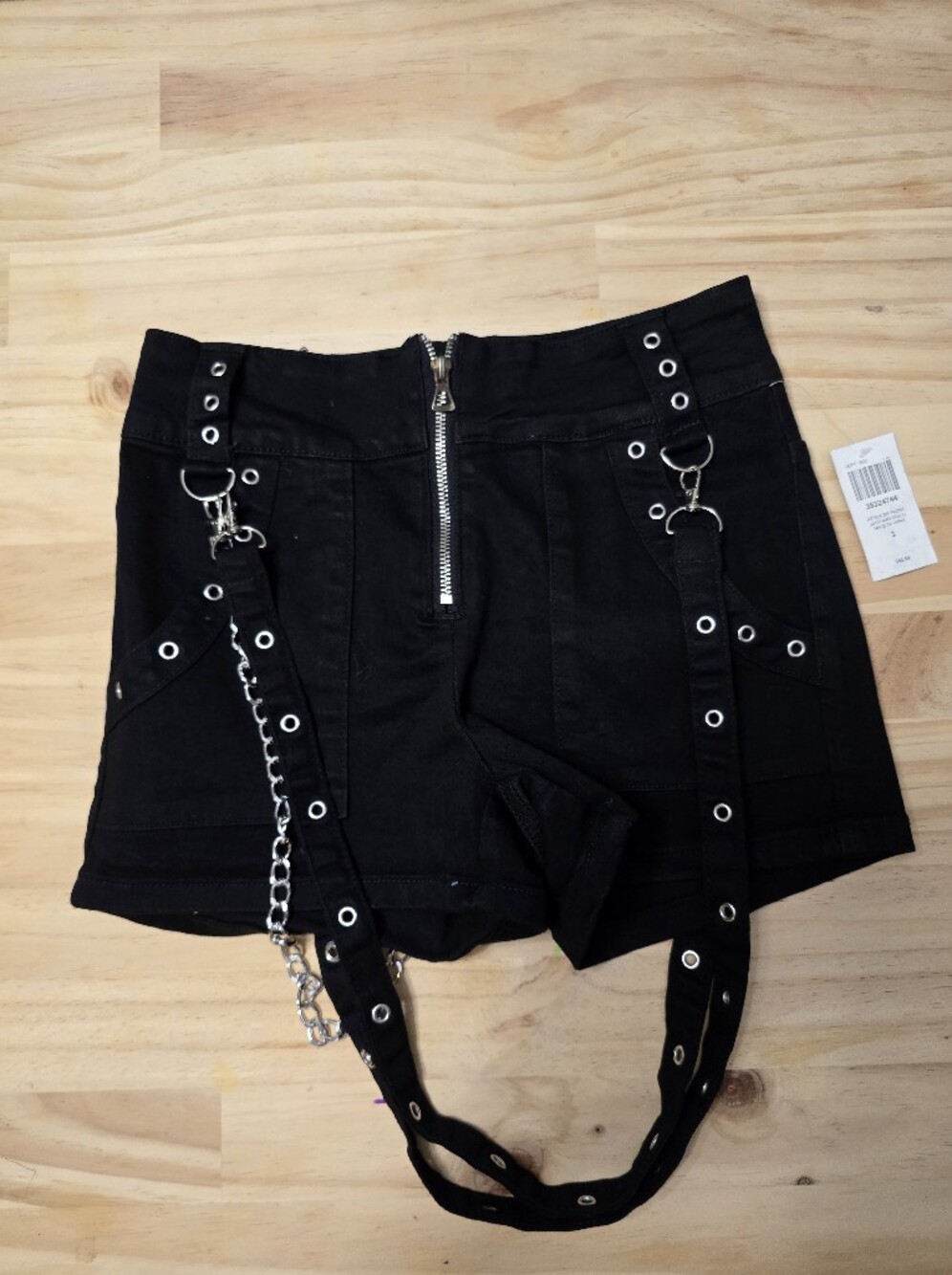 Hot Topic Black High-Waist Grommet Shorts with Harness Straps